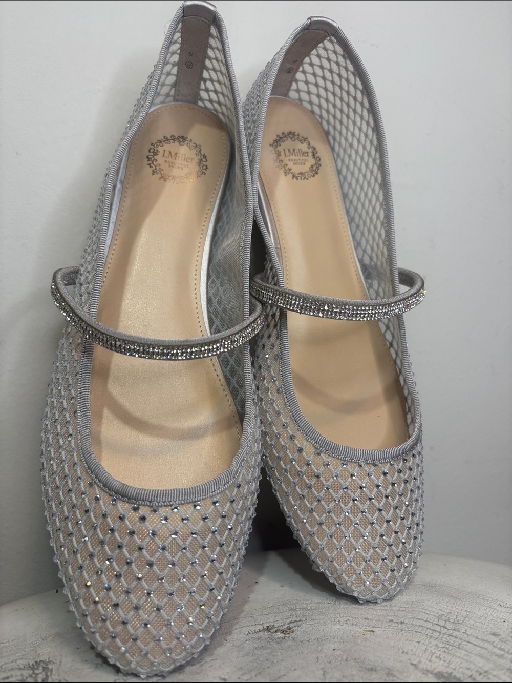 All Over Sparkle I. Miller "Polley" Rhinestone Mesh Sheer Mary Jane Ballet Flats